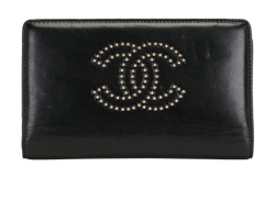 Chanel Studded CC Wallet, Leather, Black, 12978118(2008/09), 2*
